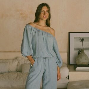 Phie Collective Organic Cotton Tulum Top Womens Medium  Blue Resort Coastal 17